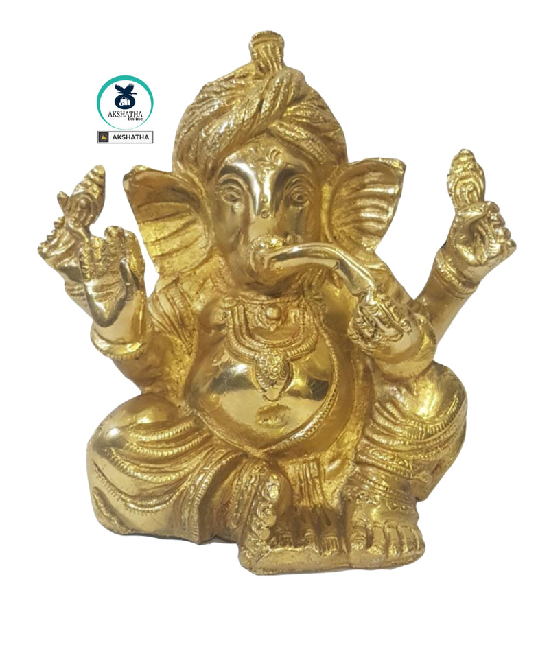 Pure Brass Pagdi Ganesha - The Lord of good fortune(small)