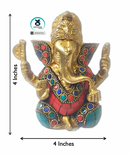 Brass Lord Ganesha with Stonework - The Lord of good fortune(Small)