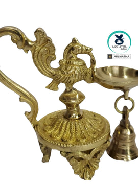 Attractive Diya with Peacock design & Bell