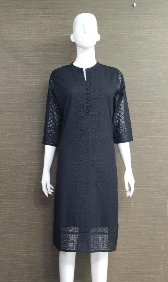 Lucknowi Chikan Work Georgette Fabric Kurti (Top Only) : Color -Black