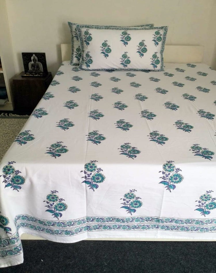 Pure Cool Cotton, Hand Block Printed, High Quality Jaipur Bed Spread & Pillow Cover set